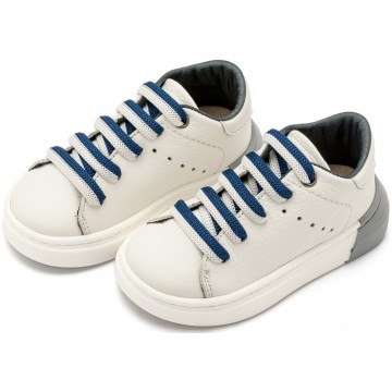 BabyWalker Βαπτιστικά παπούτσια Δερμάτινο δετό sneaker Λευκό -Μπλε  EXC.5294